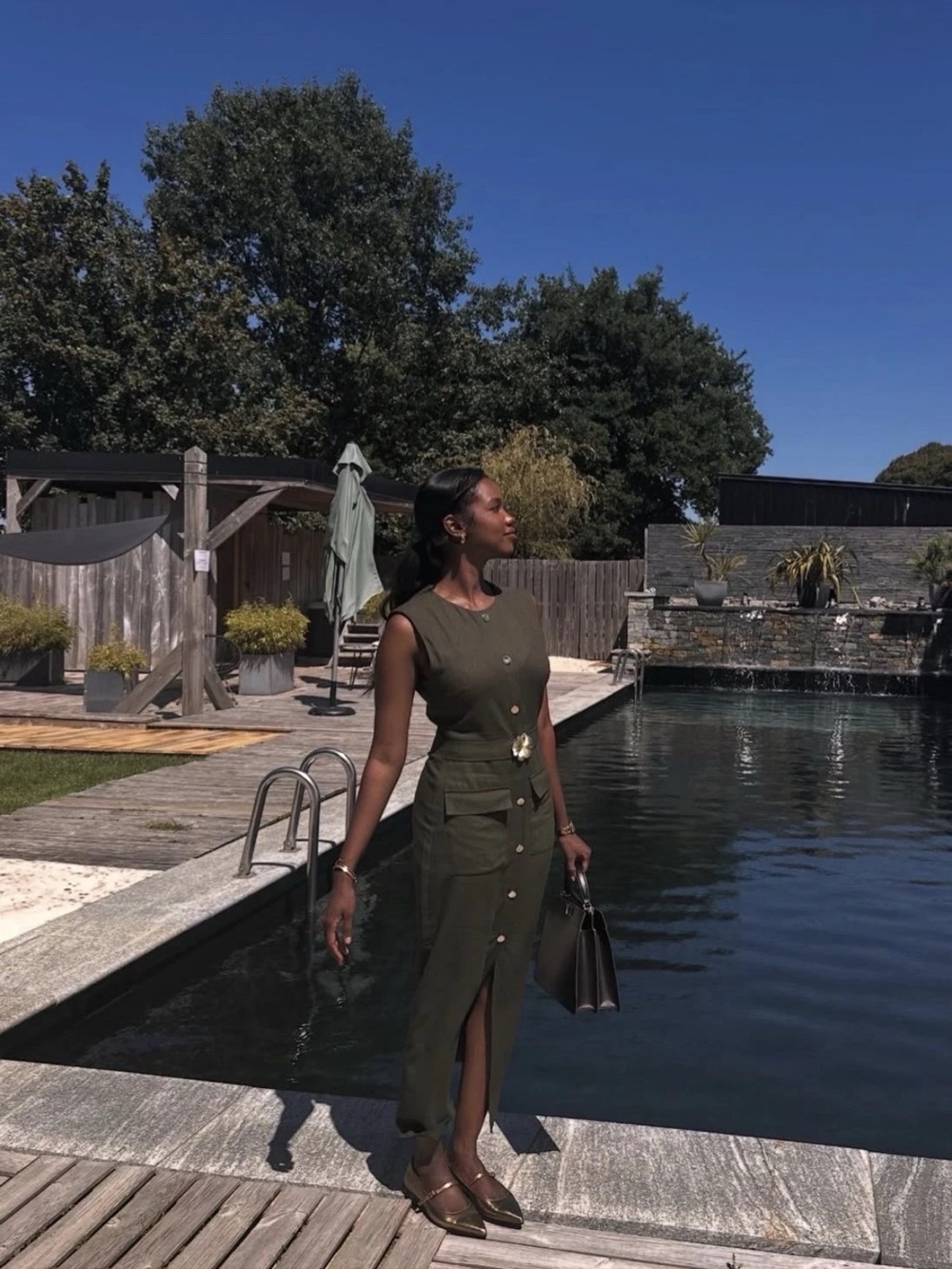 Zara Olive Green LINEN BELTED MIDI DRESS - Picture 4 of 15